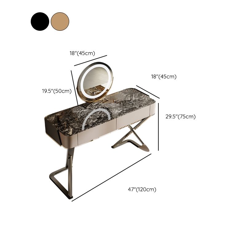 Slate Vanity Table 2-Drawer Stool Vanity Set with Lights Mirror