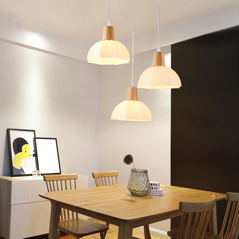 Nordic Style Half-Sphere Multi Ceiling Lamp White Glass 3 Bulbs Dining Room Suspension Light Fixture