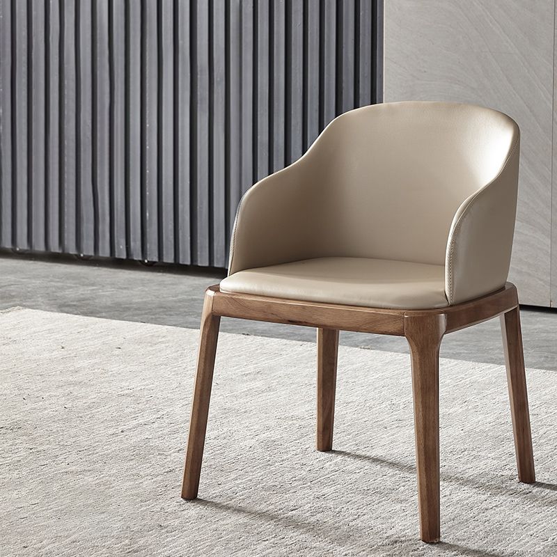 Contemporary Square Leather Chair with Wooden Legs Dining Side Arm Chair for Kitchen
