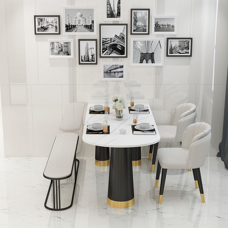 Metal Modern Free Form Dining Table Sintered Stone Top Table with 3 Legs