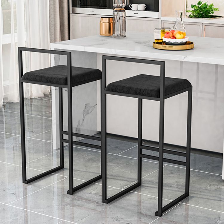 Modern Backrest Armless Counter Stool Iron Kitchen Bar Stool with Velvet Cushion and Pedal