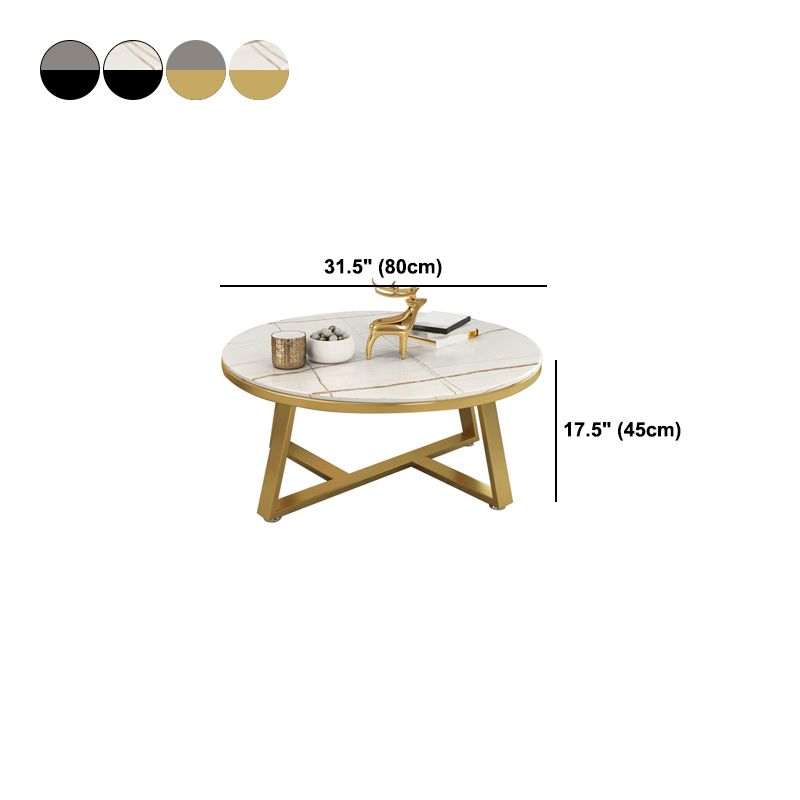 17.7" Tall Modern Cross Leg Cocktail Table Slate Round Top Coffee Table