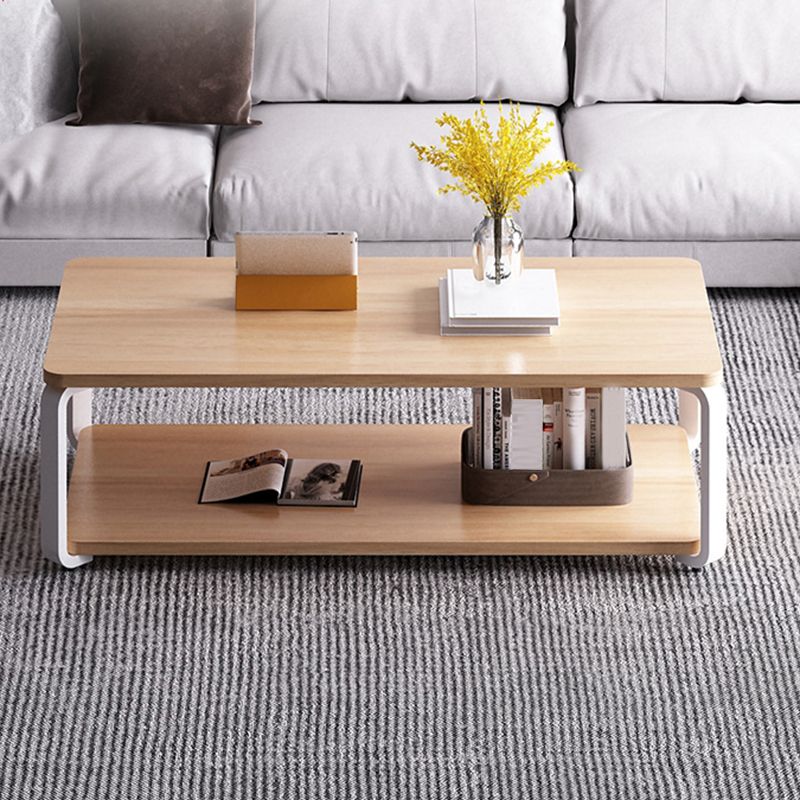 Nordic Rectangular Accent Table 18"H Coffee Table in White/Natural Finish