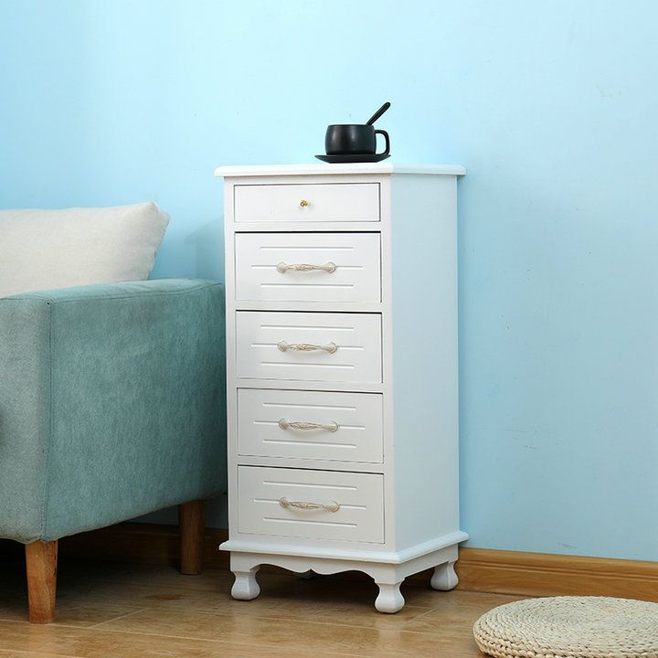 White Vertical Lingerie Chest Modern Solid Wood Storage Chest Dresser