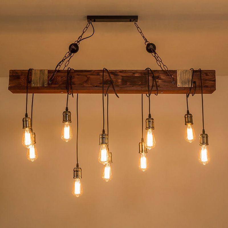 Black Island Funghiture in stile industriale Luce a sospensione lineare in legno per ristorante