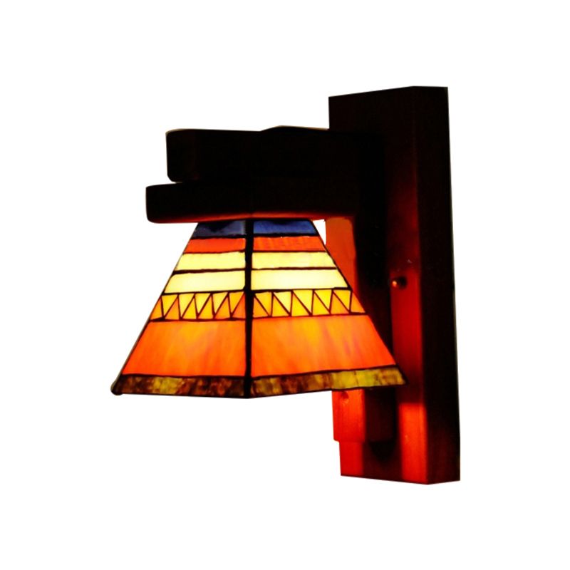 Tiffany Traditional Orange Wall Light Craftsman 1 Bulb Stained Glass Wall Lamp for Bedroom