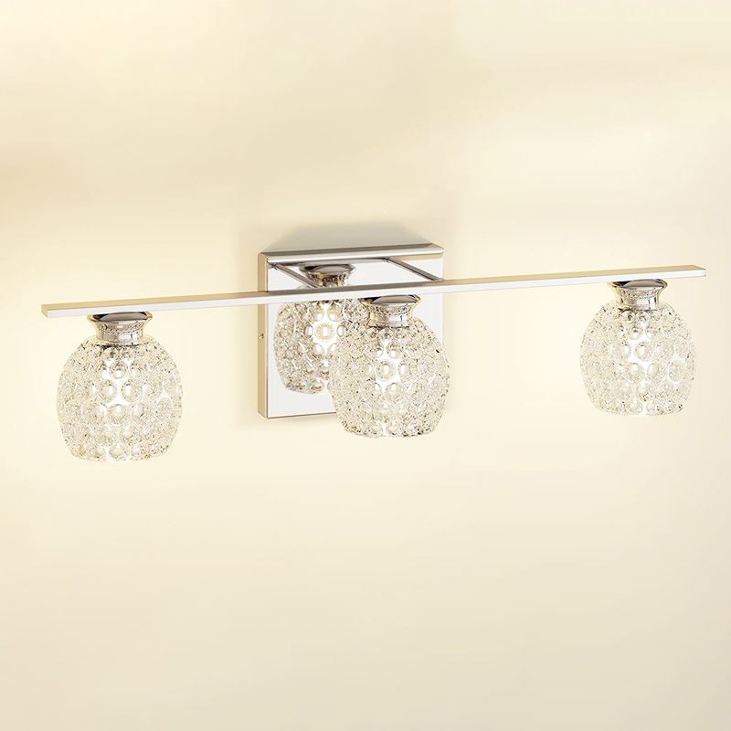 Silver Modern Metal Wall Sconce Ball Shape Vanity Lamp with Glass Shade for Bathroom