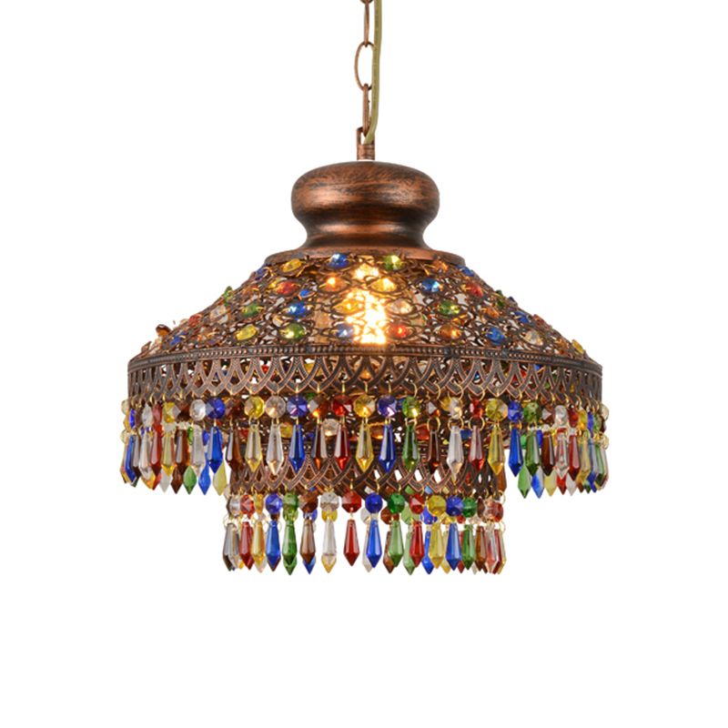 Bohemia Domed Pendant Light Fixture Crystal 1/3 Lights Suspension Light in Copper for Restaurant