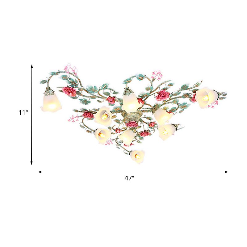 Lampada a soffitto di vetro opale in vetro sputnik coreano giardino 9 luci soggiorno semifulto in blu e verde