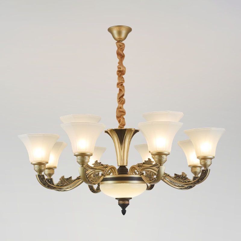 Bell Bedroom Chandelier Light Fixture White Frosted Glass Minimalistic Hanging Lamp Kit