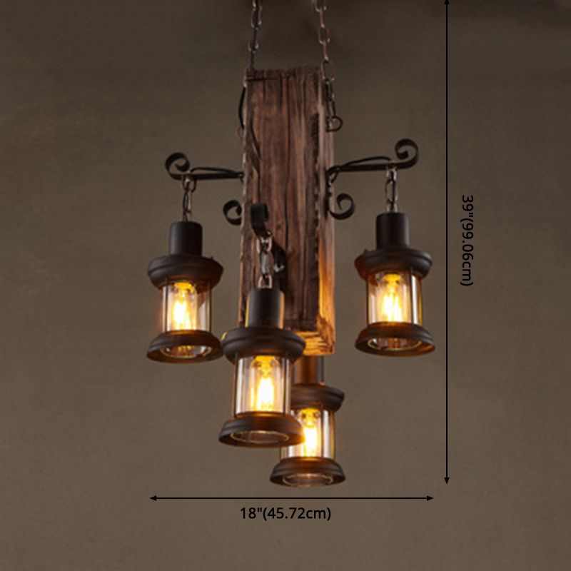 Wood Ceiling Hanging Light Fixture Coastal Black Shaded Restaurant Chandelier Lighting Fixture