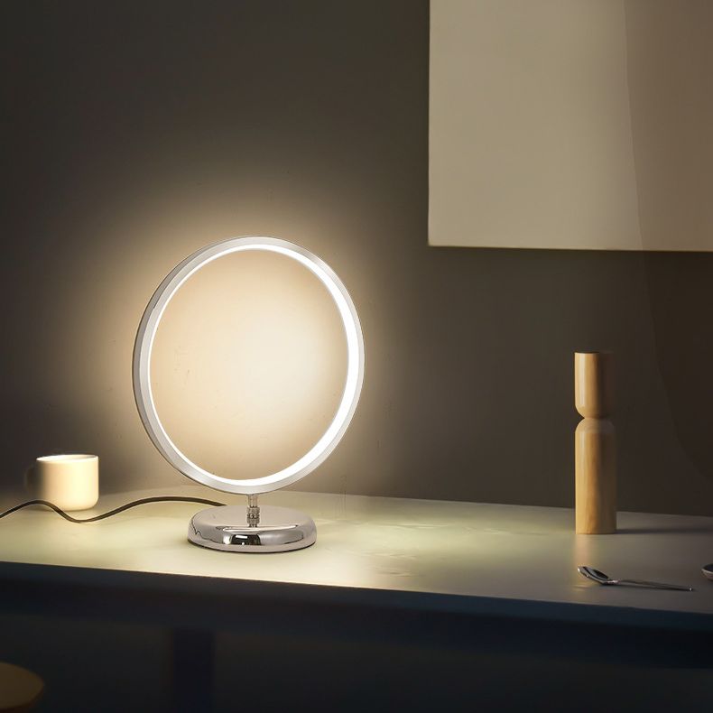 Chrome Ring Shaped Night Stand Lamp Simple Style Metal LED Table Light