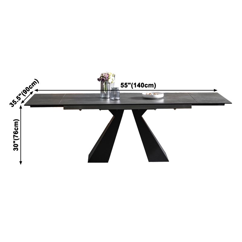 Rectangle Traditional Luxury Dining Table Grey Sintered Stone Table with Black Double Pedestal