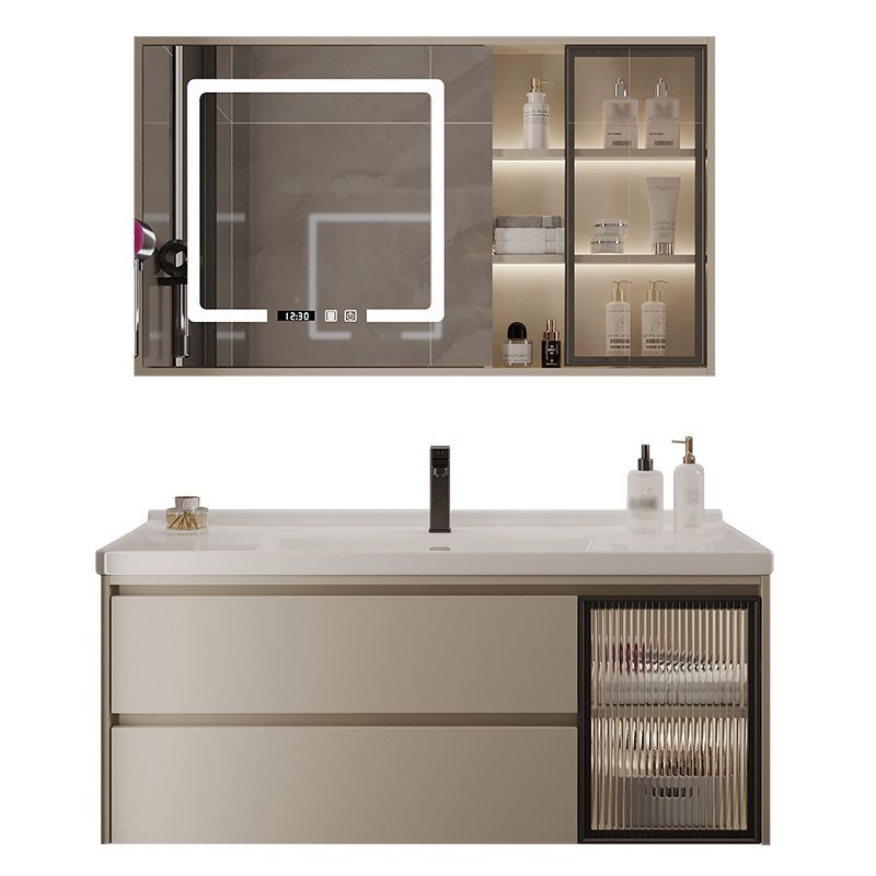 2 Drawers Vanity  Wood Frame Wall Mount Rectangle Single Sink Bathroom Vanity with Mirror
