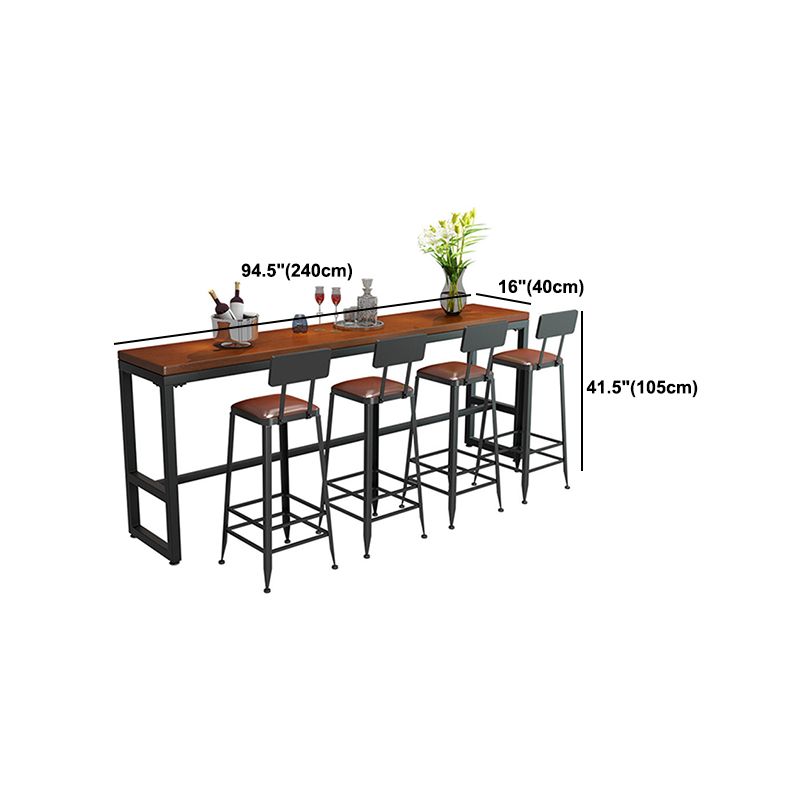 Brown Solid Wood Bar Table Rectangle Dining Table for Kitchen Living Room