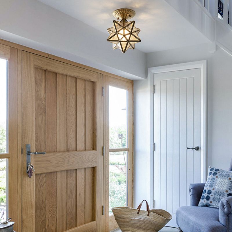 One-Light Antique Ceiling Light Brass Metal Ceiling Mounted Fixture