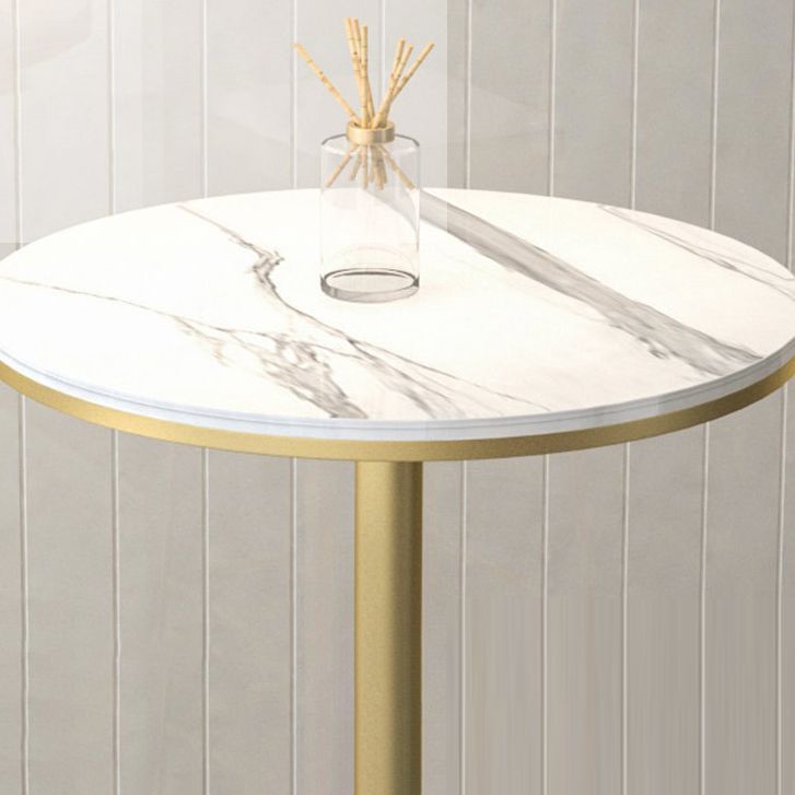 Glam Round Stone Bar Dining Table Iron Indoor Bistro Table with Single Pedestal