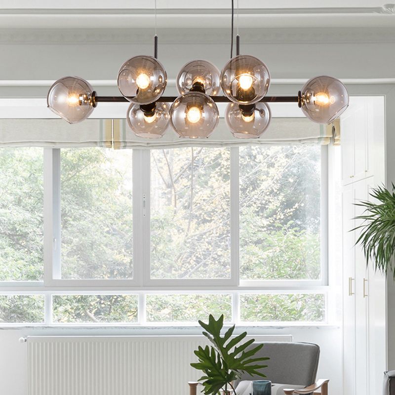 Moderne metalen eiland verlichtingsarmaturen 8-head restaurant Hangende lampen met Globe Glass Shade