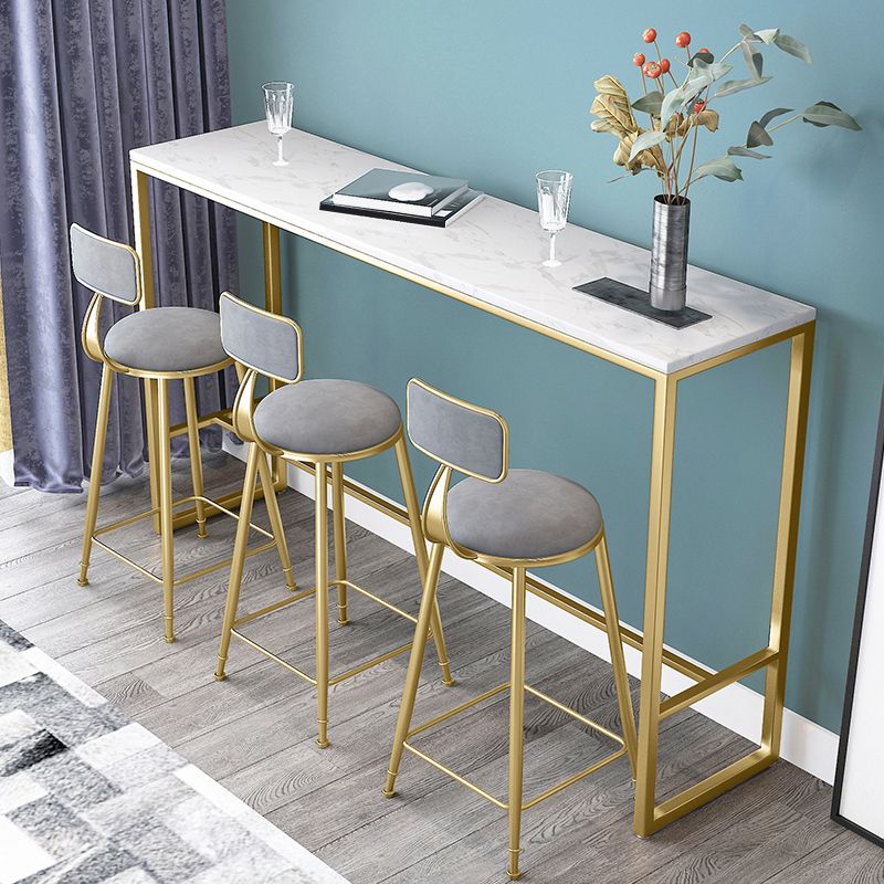 Glam Style Marble Bar Dining Table Rectangle Bar Table in White