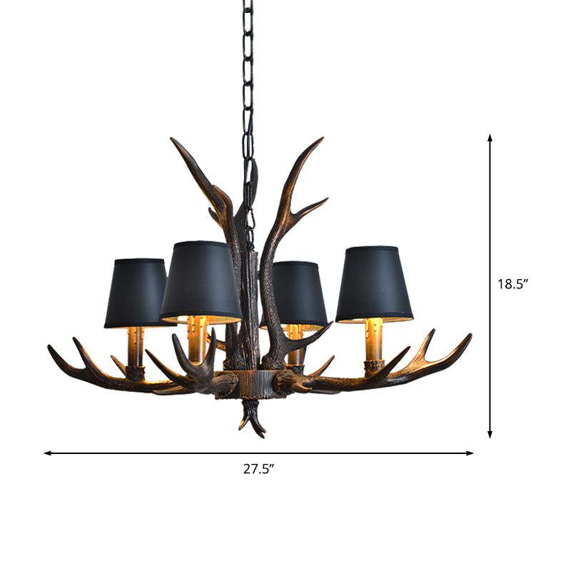 Resin Black Hanging Chandelier Tapered 4/6/8 Bulbs Traditional Pendant Light Fixture for Restaurant