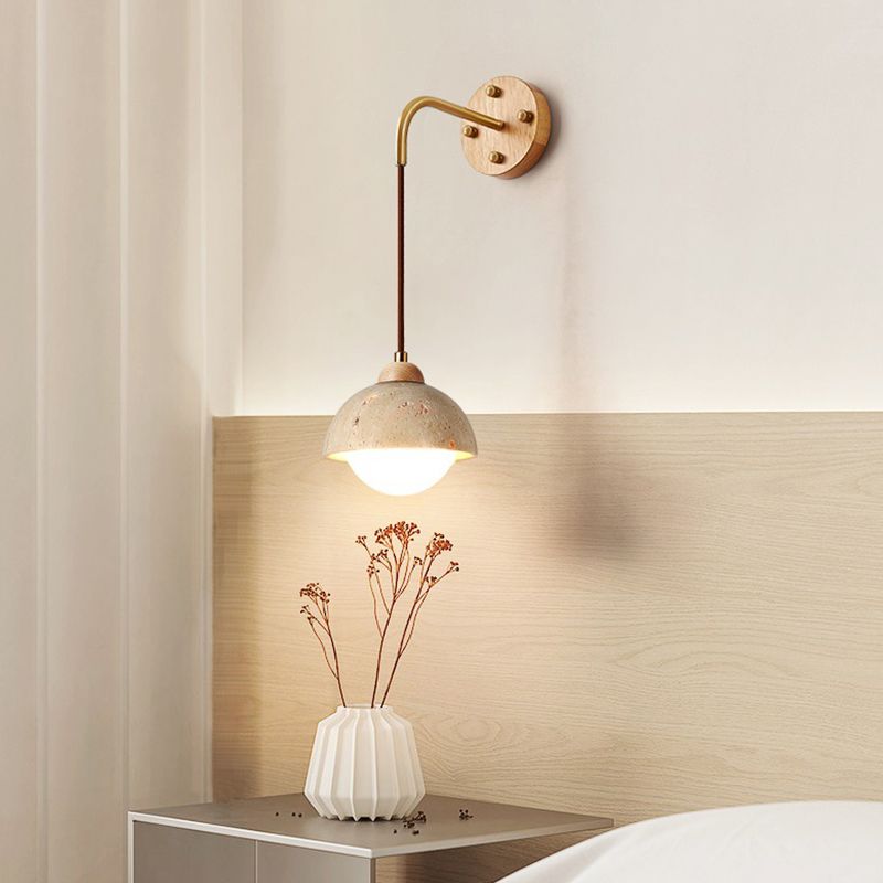 Modern Style Wall Lamp Wooden Wall Mount Lamp with Stone Shade for Bedroom