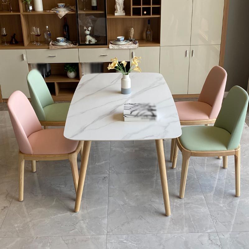 Modern Stone Top Dinner Table Natural Finish Legs Dinner Room Kitchen Table