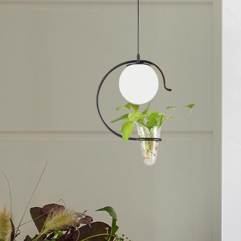 Industrial Globe Metal Hanging Pendant 1 Bulb Milk White/Smoke Grey Glass LED Suspension Light in Black/Gold