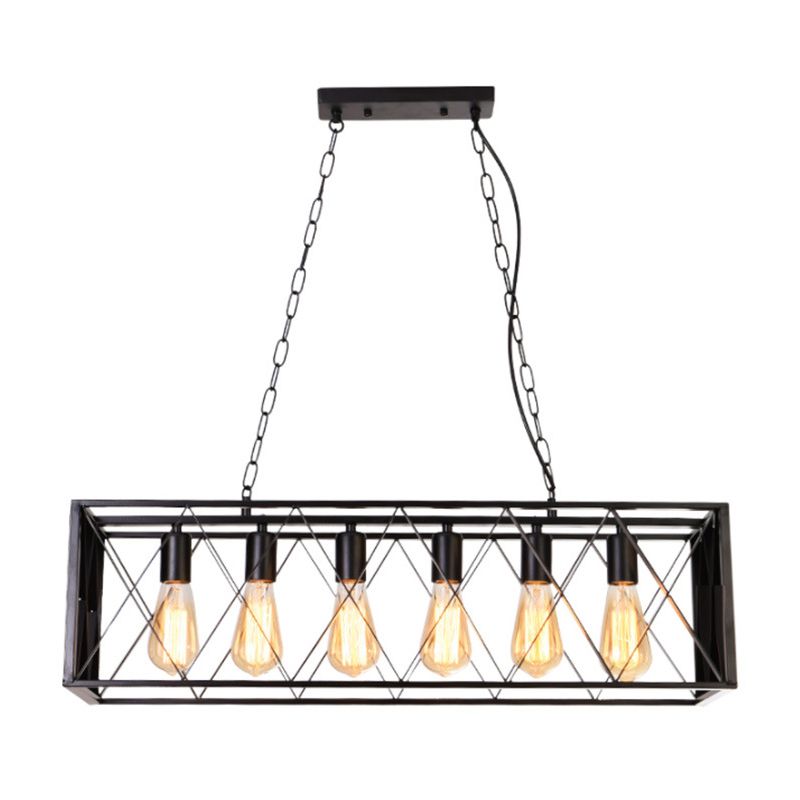 Black Industrial Island Pendant Lighting Cross Framed Box Iron Island Ceiling Light for Dining Table