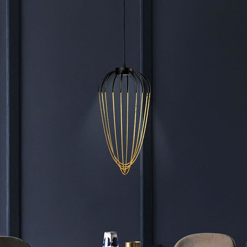 19"/21" W Caged Kitchen Pendant Lighting Fixture Metal 1 Light Contemporary Hanging Light in Black and Gold