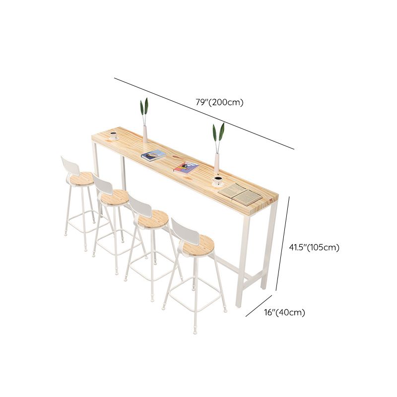 Rectangular Bar-height Table Wood Top Pub Table with White Base