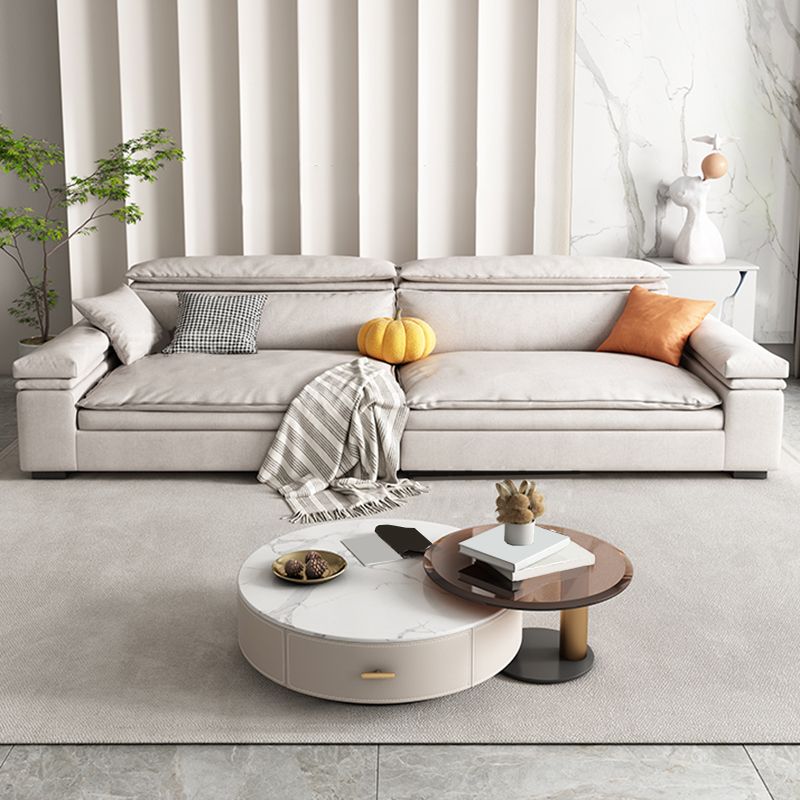 Stationary Stain Resistant Faux Leather Living Room Square Arm Sofa