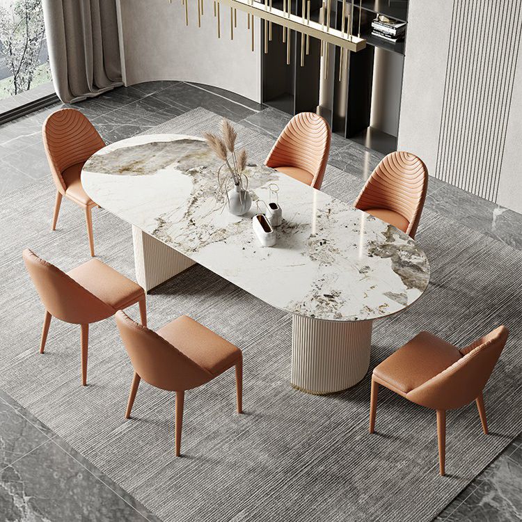 Traditional Luxury Dining Table Stone Dining Table with Double Pedestal