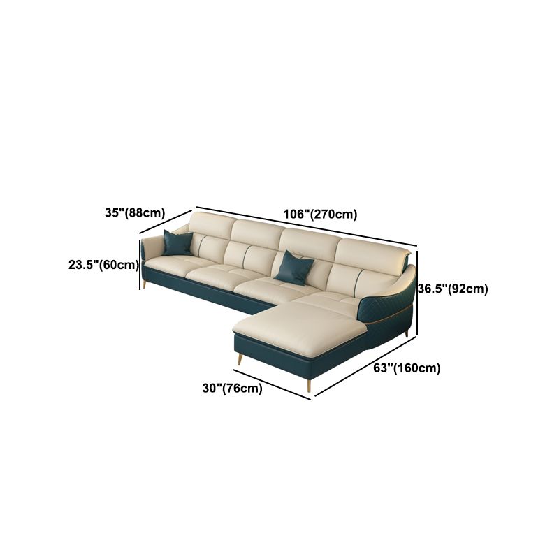 Beige Genuine Leather Sofa/Sectional Tear Resistant Square Arm Sofa for Living Room