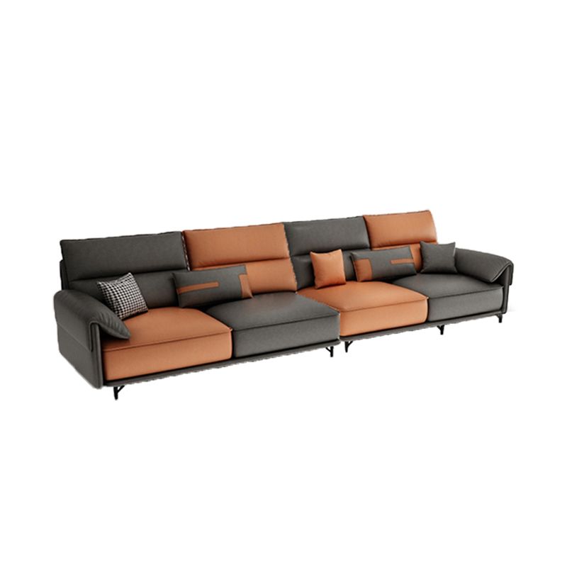 Pillow Arms Contemporary Sofa Faux Leather Living Room Solid Wood Sofa