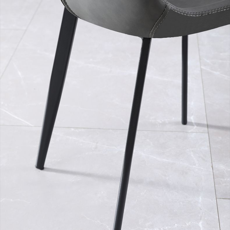 Contemporary Home Leather Side Chair Matte Finish Solid Back Dining Chair