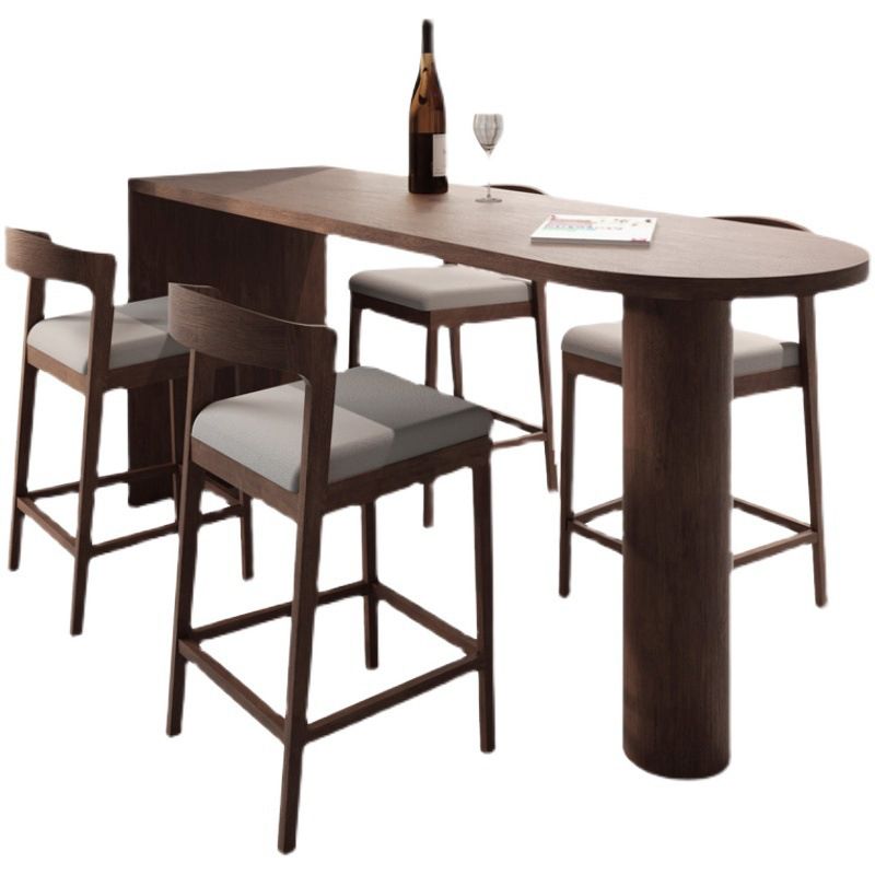 Modern Bar Table Solid Wood Bar Dining Table with Double Pedestal