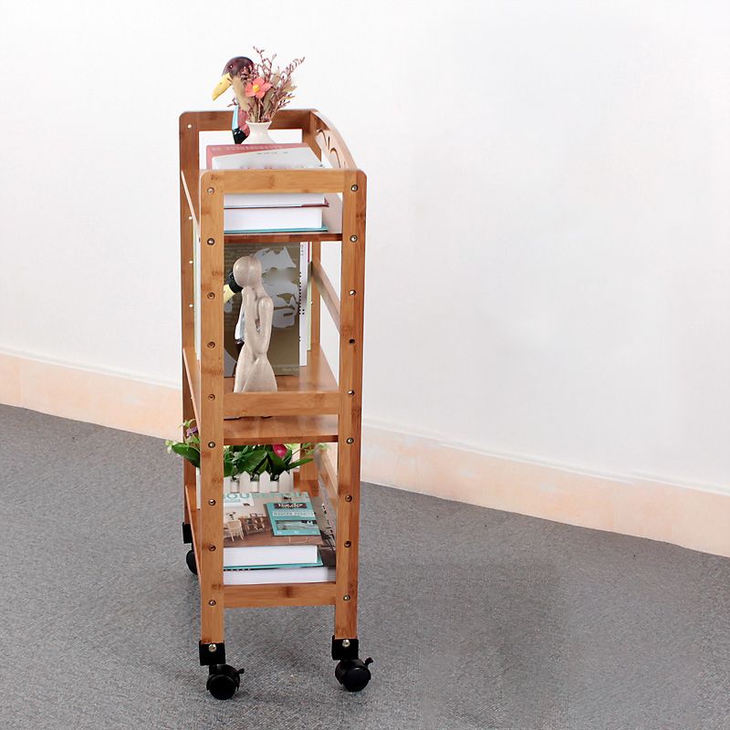 Natural Urban Etagere Bookshelf Manufactured Wood Bookcase with Caster Wheels