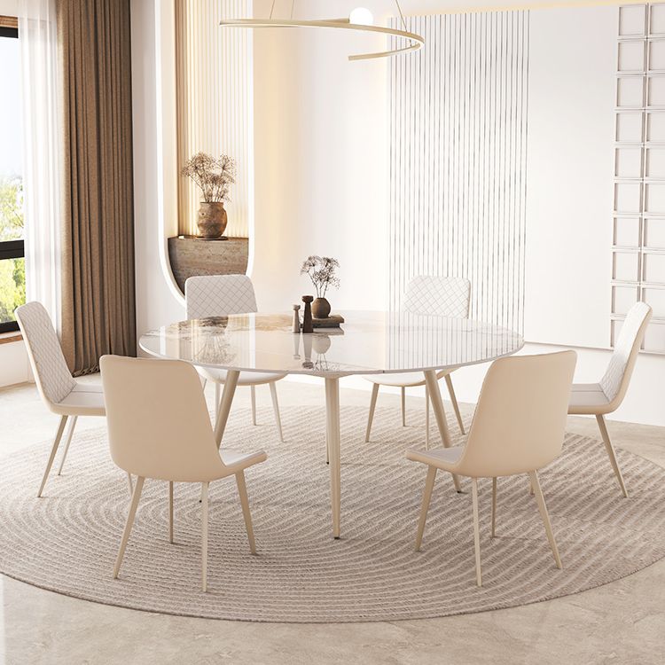 Round Modern Dining Table for Kitchen White Dinette Table with Metal Legs