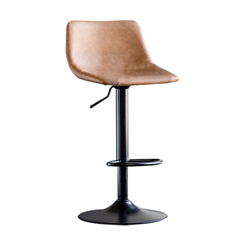 Contemporary Adjustable Footrest Barstool Matte Finish Leather Stool