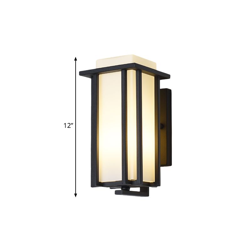 1-Light Rectangle Wall Lighting Warehouse Black Opaline Glass Flush Mount Wall Sconce with Metal Frame, 6"/6.5" W