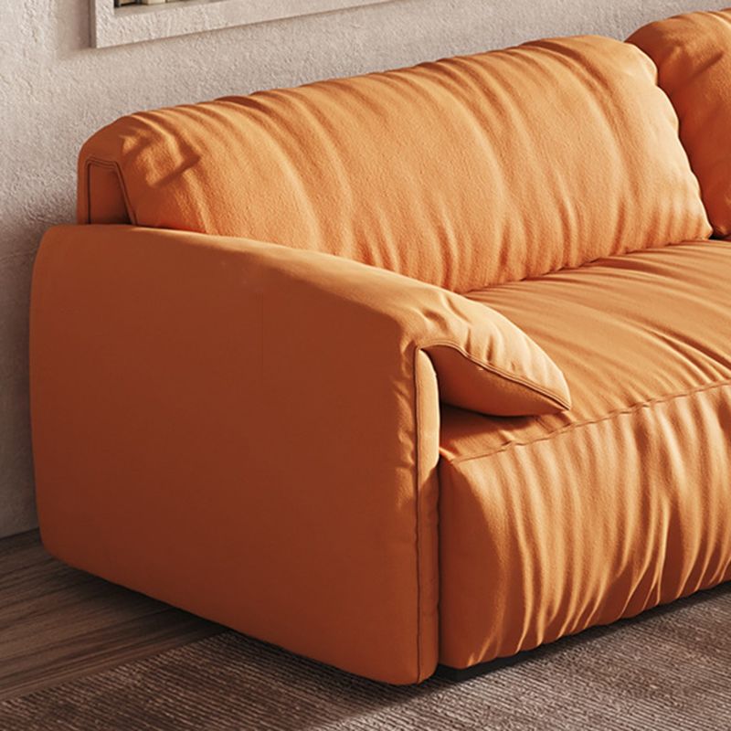 Contemporary Pillow Top Arm Settee Orange Faux Leather Sofa for Living Room