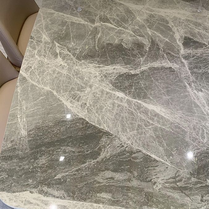 Mid-Century Dining Table for Kitchen Gray Stone Top Dinette Table with Wooden Frame