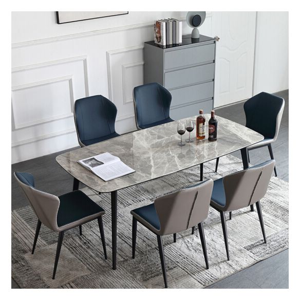 Sintered Stone Dining Table Simplicity Style 4 Legs Carbon Steel Base Rectangle Table for Home
