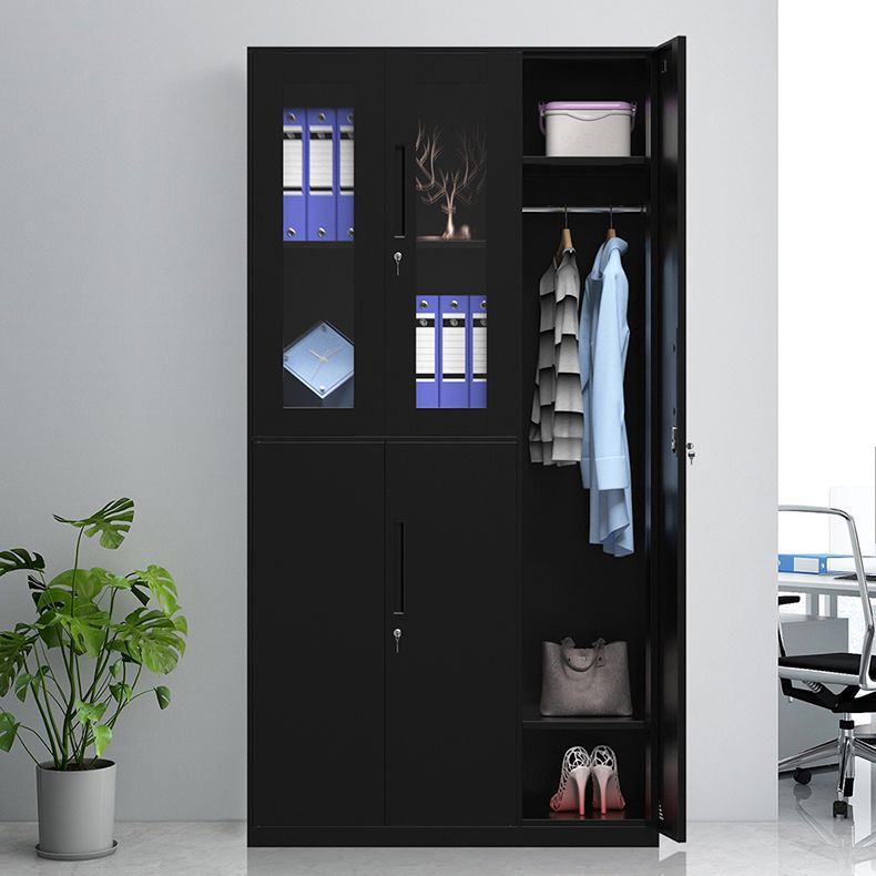 Black Wardrobe Armoire with Garment Rod Steel Wardrobe Cabinet
