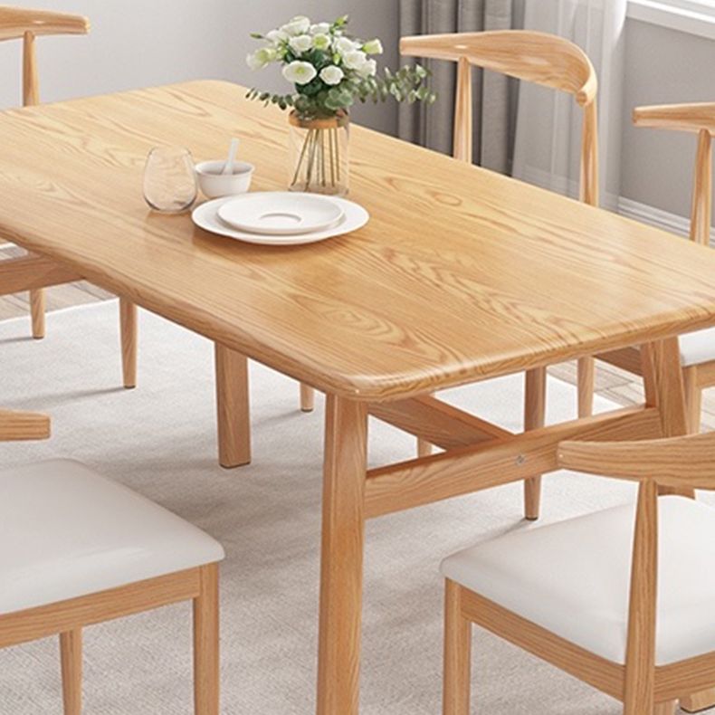 Contemporary Fixed Solid Wood Dining Room Table with 4 Solid Wood Legs Kitchen Dining Set