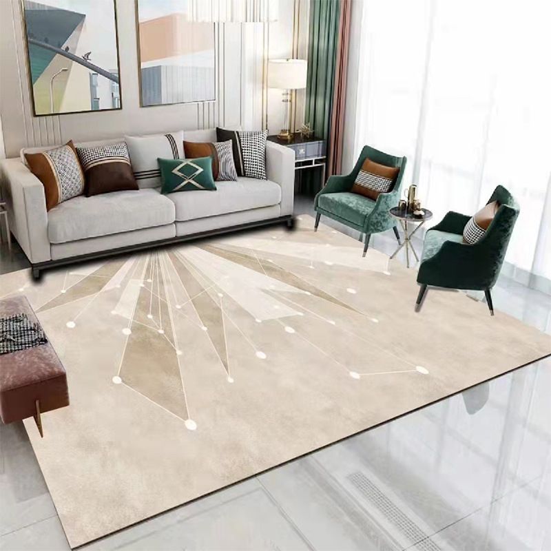 Light Brown Line Rug Polyester Modern Rug Washable Rug for Living Room