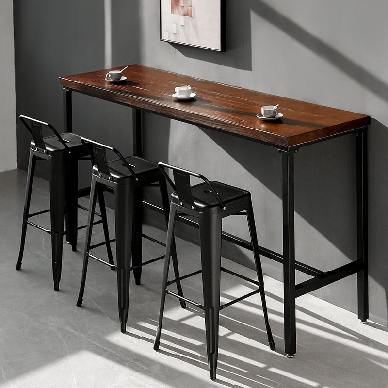 Wood Top Table Industrial Style Bistro Pub Table with Black Base
