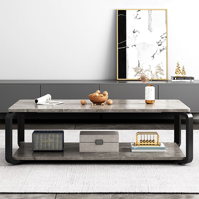 Rectangular White Black Faux Marble Top Square 4 Legs Base Modern Style Coffee Table