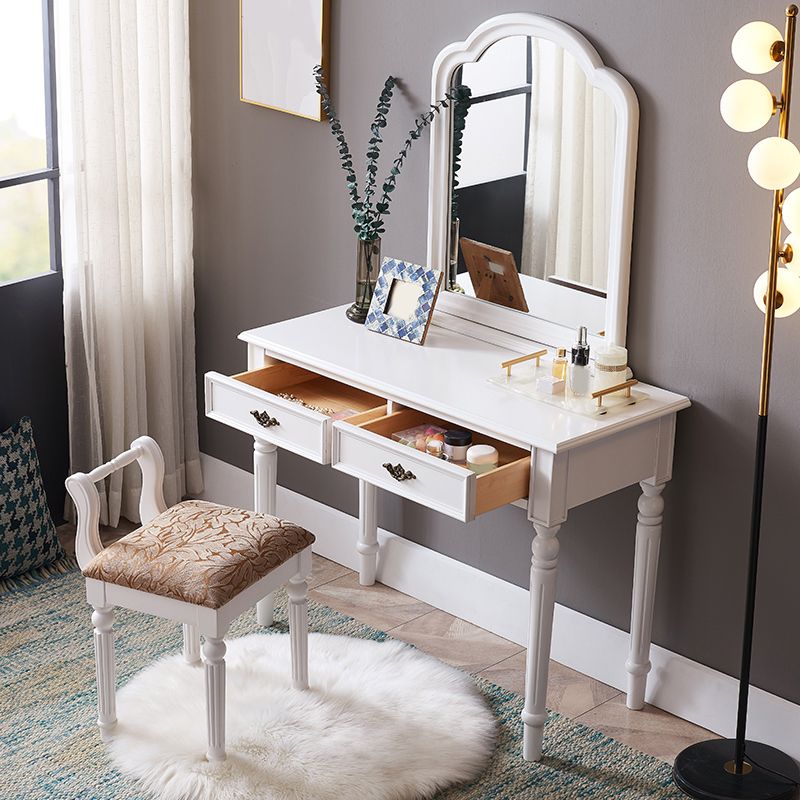 29.9" High 2-Drawer Vanity Makeup Table Set Victorian Wood Dresser in White