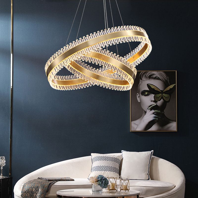 Contemporary Interlace Rings Chandelier Lights Metal Hanging Pendant Light for Living Room